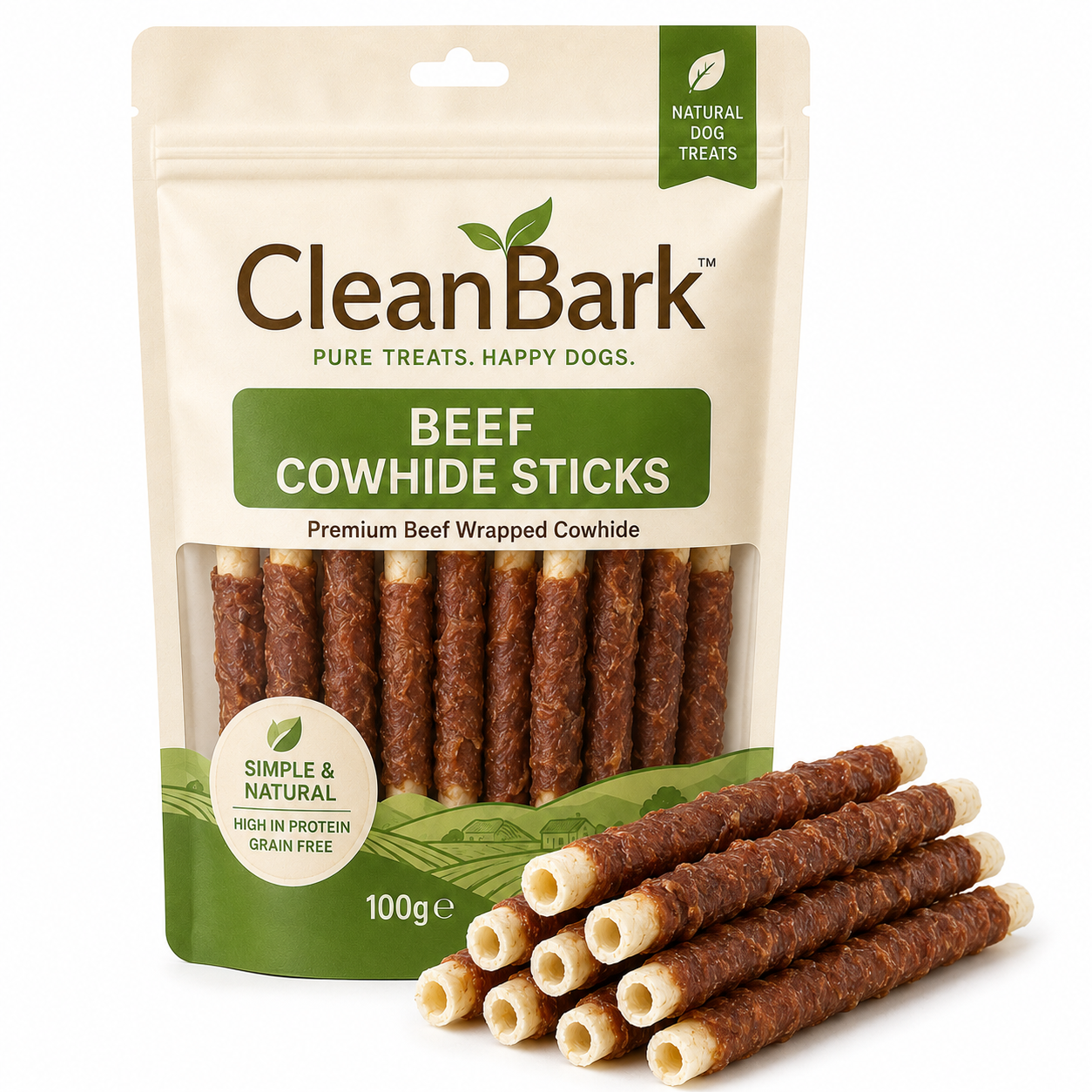 CleanBark™ Dogs Treats Snack Dental Cowhide Rolls Chew Sticks Chicken, Duck ,Beef Stuffed Dog Treats