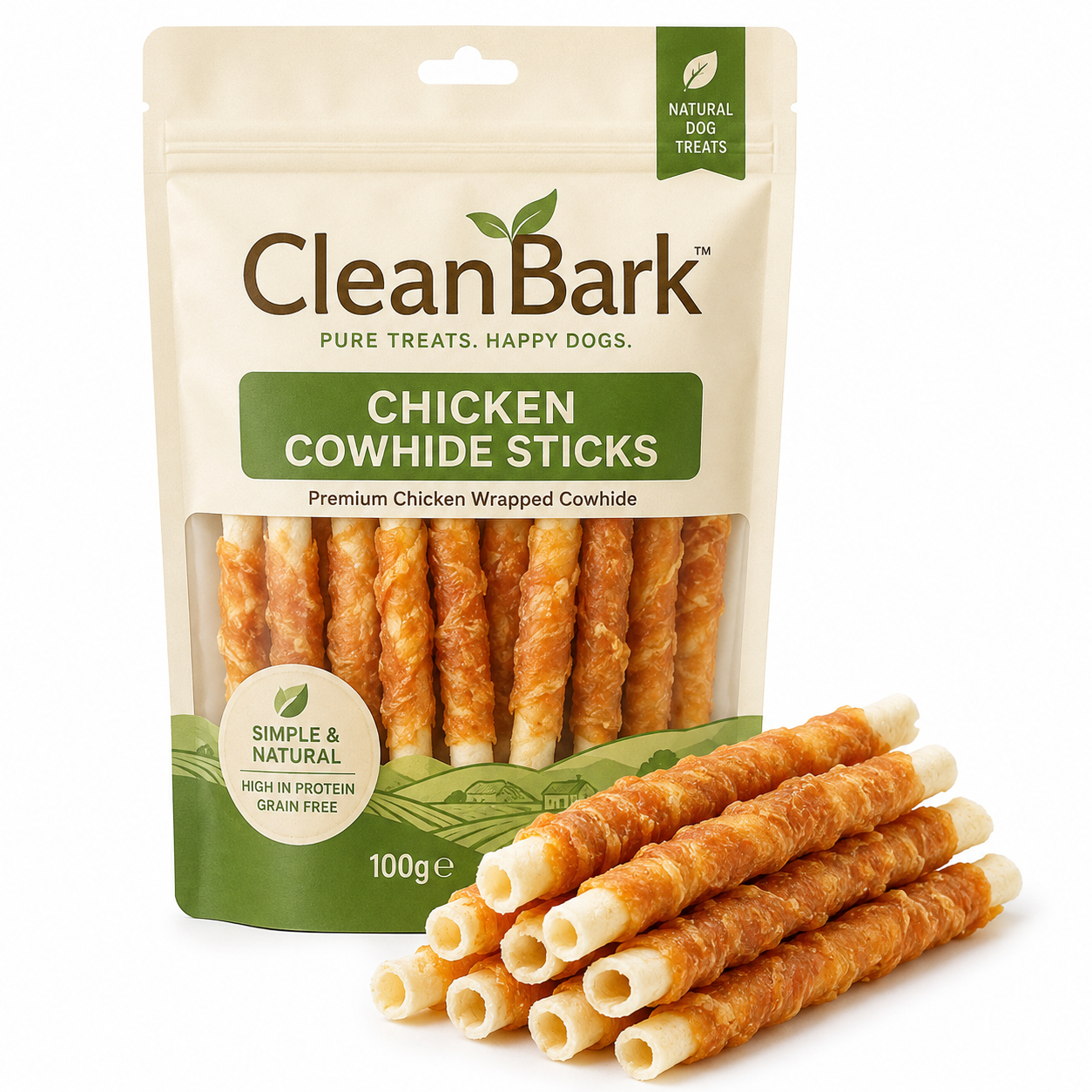 CleanBark™ Dogs Treats Snack Dental Cowhide Rolls Chew Sticks Chicken, Duck ,Beef Stuffed Dog Treats