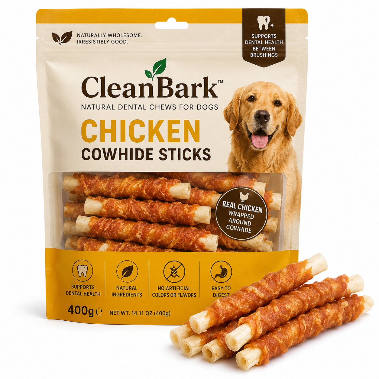 CleanBark™ Dogs Treats Snack Dental Cowhide Rolls Chew Sticks Chicken, Duck ,Beef Stuffed Dog Treats